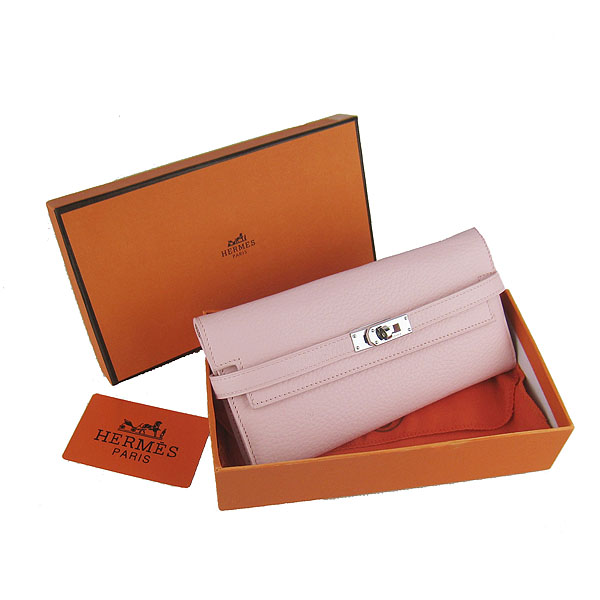 High Quality Hermes Kelly Long Clutch Bag Pink H009 Replica - Click Image to Close